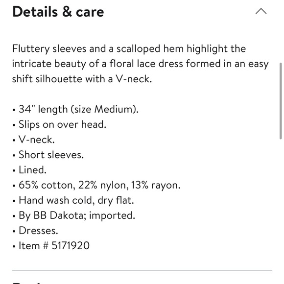 BB Dakota Jacqueline Lace Shift Dress - Size small - Picture 6 of 6